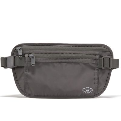 Pander RFID Blocking Travel Money Belt  Hidden Waist Pouch for Passport, Cash, Cards, Slim Belt Bag for Men and Women, Dim Grey