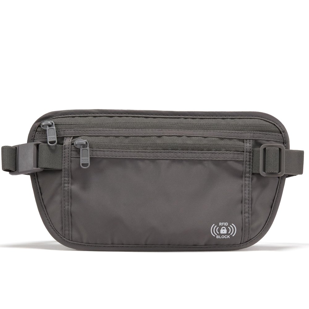 Pander RFID Blocking Travel Money Belt  Hidden Waist Pouch for Passport, Cash, Cards, Slim Belt Bag for Men and Women, Dim Grey