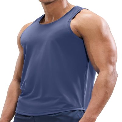 MIER Mens Sleeveless Workout Shirts Quick Dry Swim Athletic Gym Running Muscle Beach Active Fitness Tank Top, Dark Dusty Blue, XXL