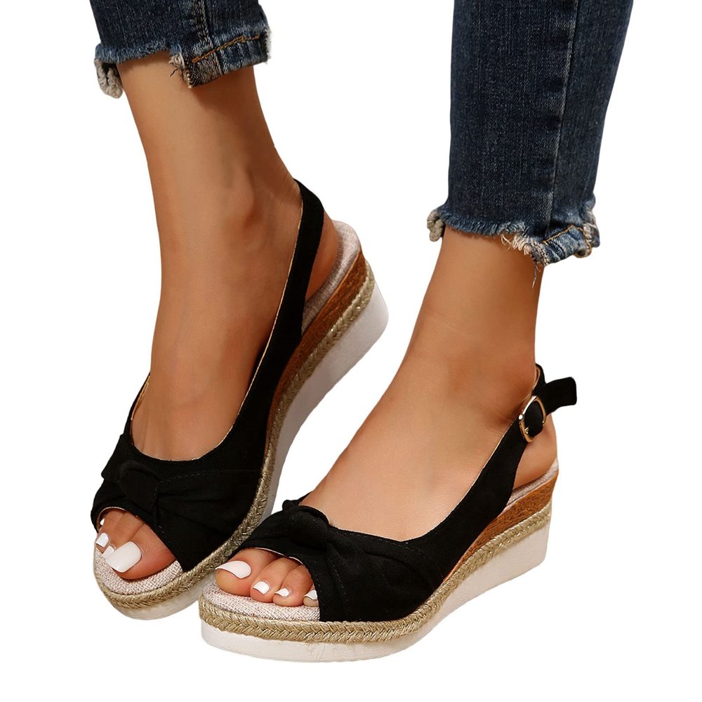 NineFit Basics Womens Wedge Sandals Mid Heel Espadrilles Wedges Platform Sandals for Women Dressy Summer Comfortable Orthopedic Sandals Strappy Sandals for Women Walking Sandals Casual, 8, Black-d