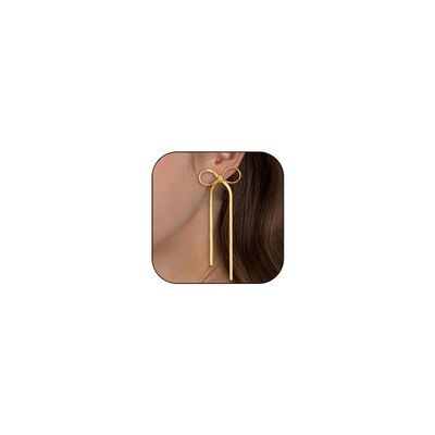 Gold Silver Bow Earrings for Women Trendy Earrings Gold Bow Earrings Long Tassel Drop Dangle Statement Earring Wedding Statement Jewelry (14Gold)