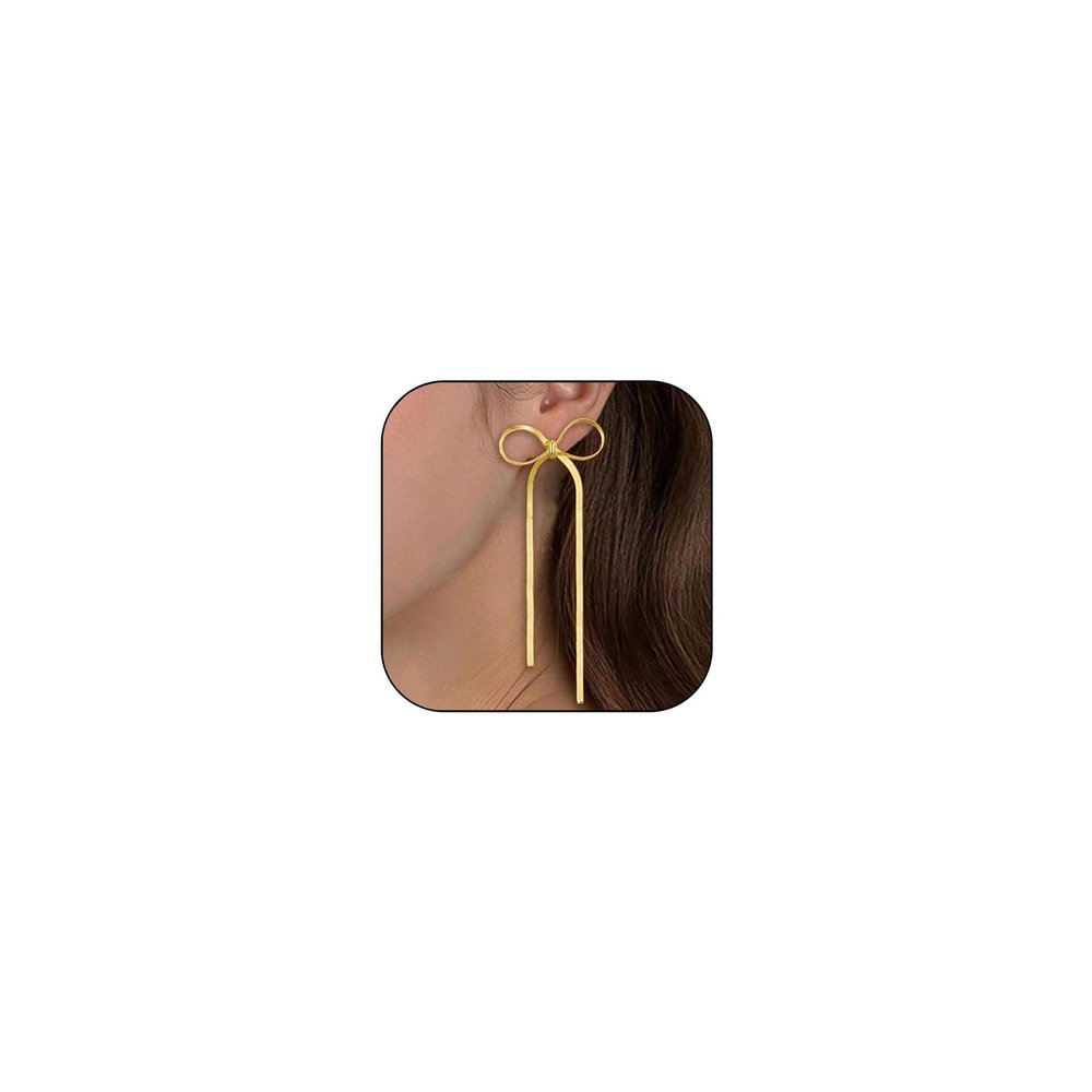Gold Silver Bow Earrings for Women Trendy Earrings Gold Bow Earrings Long Tassel Drop Dangle Statement Earring Wedding Statement Jewelry (14Gold)