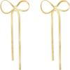 Gold Silver Bow Earrings for Women Trendy Earrings Gold Bow Earrings Long Tassel Drop Dangle Statement Earring Wedding Statement Jewelry (14Gold) view 2