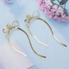 Gold Silver Bow Earrings for Women Trendy Earrings Gold Bow Earrings Long Tassel Drop Dangle Statement Earring Wedding Statement Jewelry (14Gold) view 4