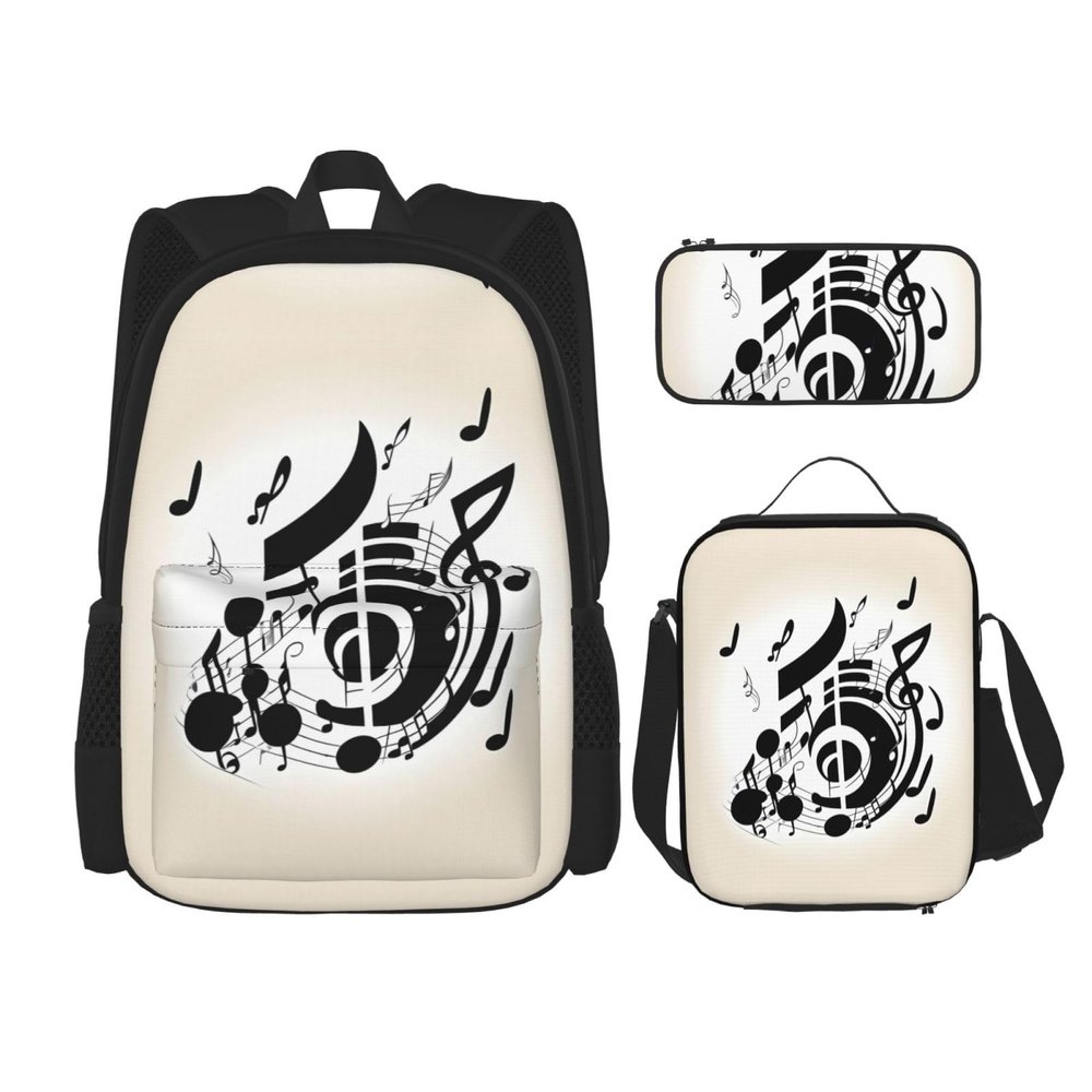 DRTGEDS 3pcs Backpack Sets, Music Note Printed Backpacks Set With Lunch Bag Pencil Pouch
