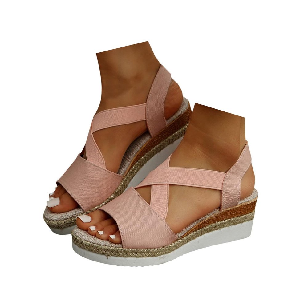 NineFit Basics Womens Wedge Sandals Mid Heel Espadrilles Wedges Platform Sandals for Women Dressy Summer Comfortable Orthopedic Sandals Strappy Sandals for Women Walking Sandals Casual, 8, Pink-g