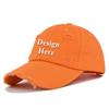 Unisex Distressed Rip Torn Washed Cotton Custom Baseball Cap Adjustable (Print, Orange) view 1