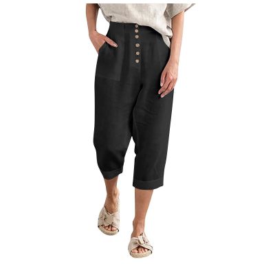 Black Linen Pants Women Straight Leg Petite Wide Leg Linen Pants for Women Casual Loose Fit High Waisted Pants with Drawstrings Khaki X-Large