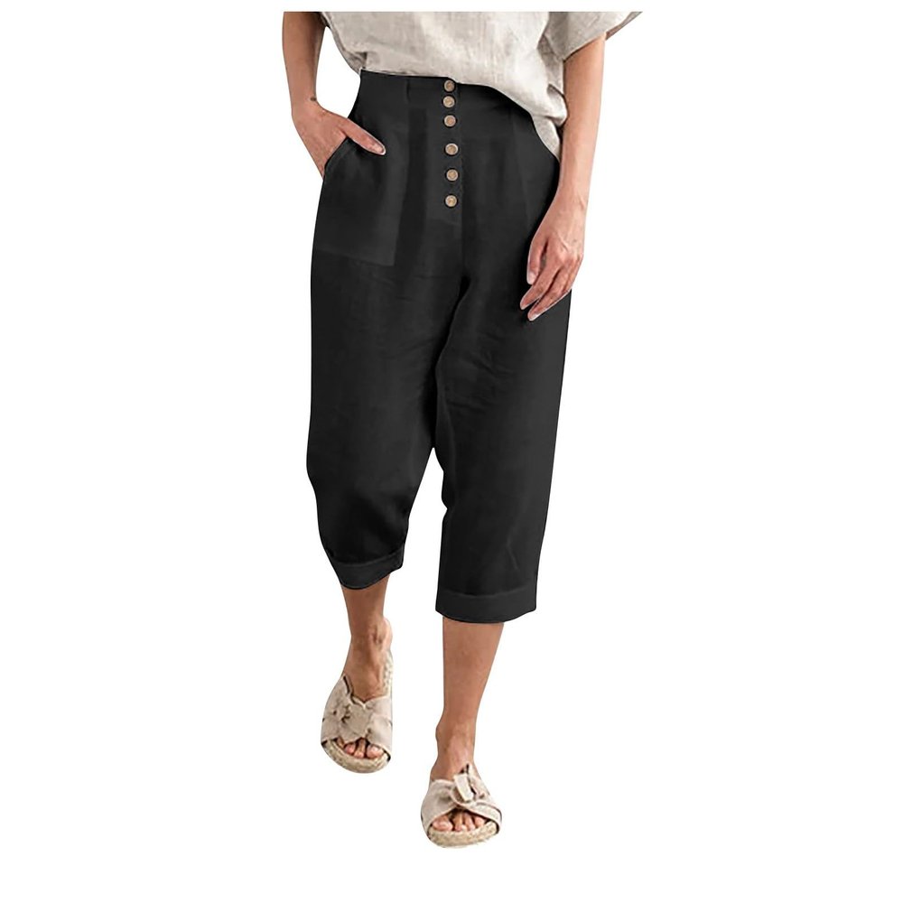 Black Linen Pants Women Straight Leg Petite Wide Leg Linen Pants for Women Casual Loose Fit High Waisted Pants with Drawstrings Khaki X-Large