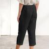 Black Linen Pants Women Straight Leg Petite Wide Leg Linen Pants for Women Casual Loose Fit High Waisted Pants with Drawstrings Khaki X-Large view 3