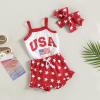 ZINTAOZT Baby Girl 4th of July Outfit Strap Sleeveless Stars Striped Flag Tank Top Romper Shorts Headband 3Pcs Patriotic Set (A Red, 3-6 Months) view 2