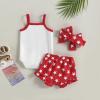 ZINTAOZT Baby Girl 4th of July Outfit Strap Sleeveless Stars Striped Flag Tank Top Romper Shorts Headband 3Pcs Patriotic Set (A Red, 3-6 Months) view 3