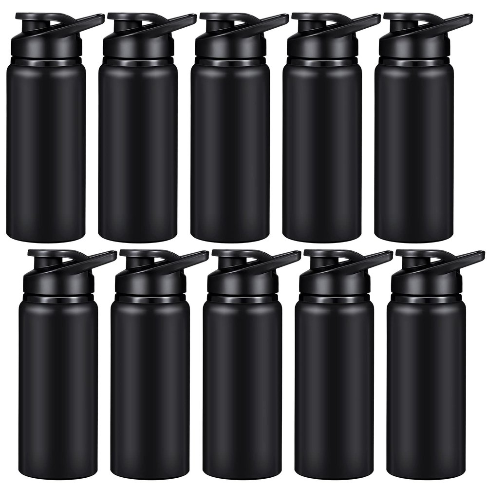 CHENGU 4 Pieces Water Bottle Bulk 20 oz Aluminum Reusable Bottles Lightweight Snap Lid Water Cups Easy Carry Leak Proof Travel Tumbler for Gym Sports Camping Hiking Fishing (Black)