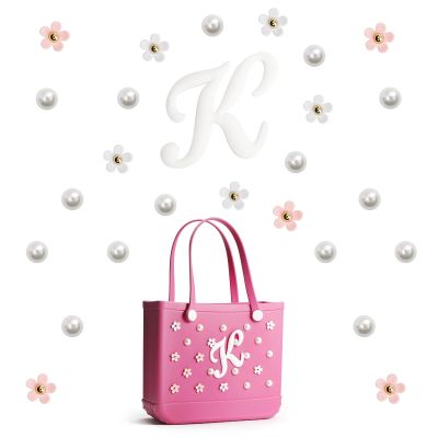 SANUIU Flower Letter Charms Accessories for Rubber Bag, Insert Decorative Flower Charms for Rubber Bag Beach Totes