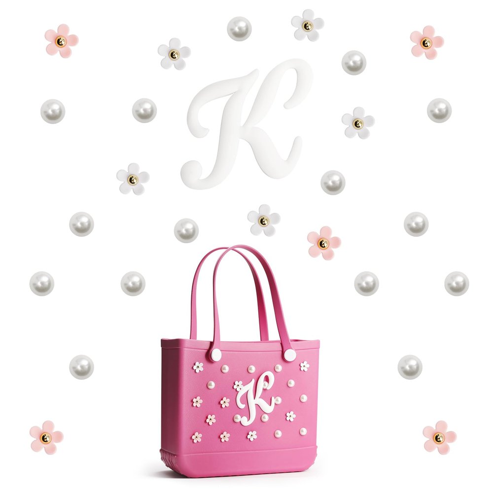 SANUIU Flower Letter Charms Accessories for Rubber Bag, Insert Decorative Flower Charms for Rubber Bag Beach Totes