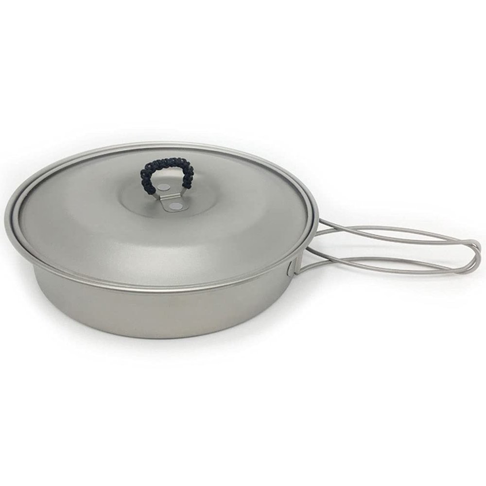 Outdoor Camping Outdoors Cooking Equipment Camp Accessories Titanium Frying Pan Lightweight Pan Portable Camping Cooker for Hiking Fishing Adventures Picnics (Size : Pan+Cover) ()