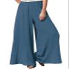 Hisanny Womens Plus Size Linen Pants Wide Leg Palazzo Trousers High Elastic Waist Flowy Culottes with Pockets Deep Blue Large view 1