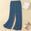 Hisanny Womens Plus Size Linen Pants Wide Leg Palazzo Trousers High Elastic Waist Flowy Culottes with Pockets Deep Blue Large view 3