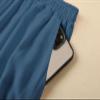 Hisanny Womens Plus Size Linen Pants Wide Leg Palazzo Trousers High Elastic Waist Flowy Culottes with Pockets Deep Blue Large view 4