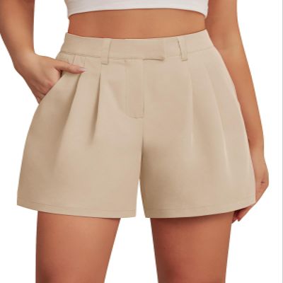 Feiersi Womens Casual Elastic Waist Wide Leg Suit Tailored Shorts Summer Dressy Work Shorts with Pockets(Khaki,X-Large)