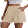 Feiersi Womens Casual Elastic Waist Wide Leg Suit Tailored Shorts Summer Dressy Work Shorts with Pockets(Khaki,X-Large) view 2