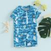 Hnyenmcko Infant Baby Boy Girls Rash Guard Swimsuit Short Sleeve Zipper Bathing Suit Toddler One Piece Swimwear Sunsuit (G-Dark Blue, 6-12 Months) view 2