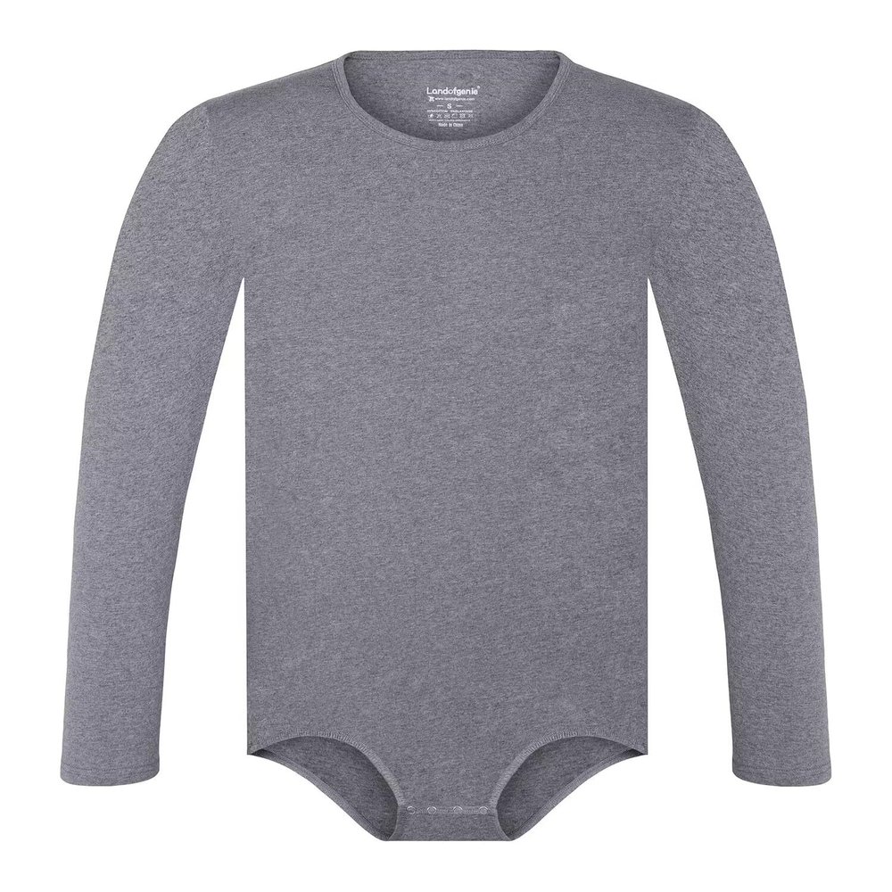 Landofgenie Men One Piece Bodysuit Long Sleeve Onesie Pajamas Tops Cotton Romper Grey M