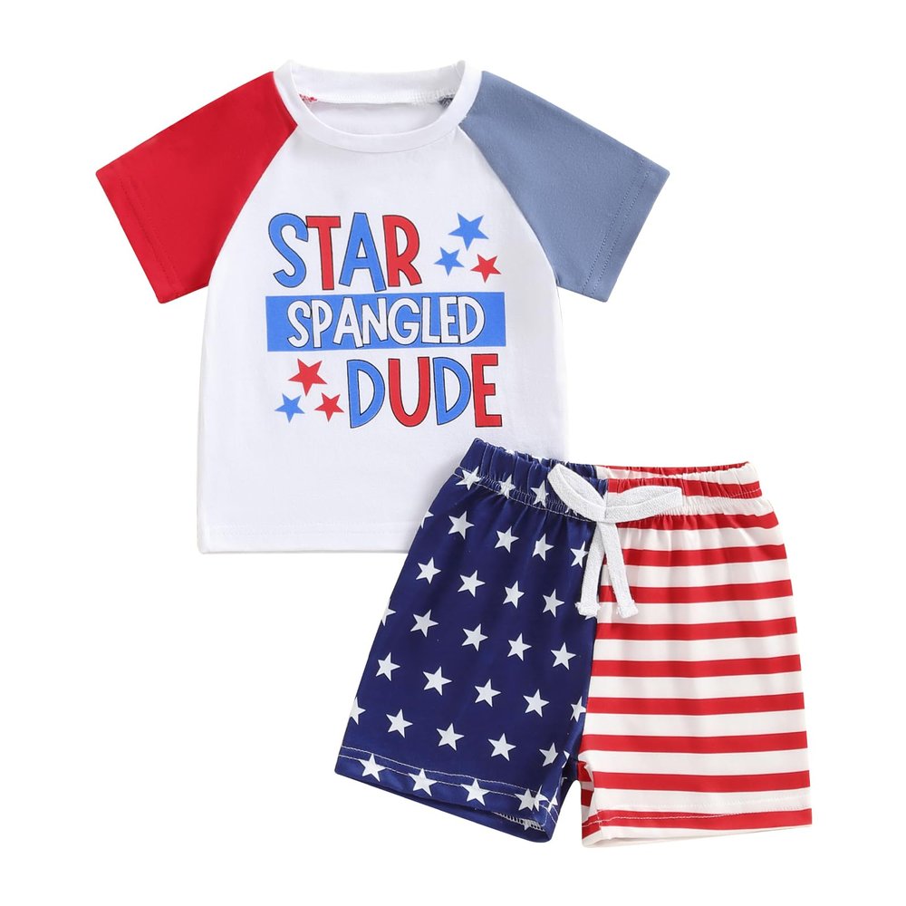 BeQeuewll Baby Boy 4th of July Outfit Toddler Babe Dude Shirt Star Stripe Flag Shorts Boys Patriotic Outfit Summer Clothing (star spangled dude, 2-3 Years)