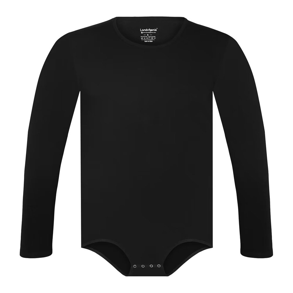 Landofgenie Men One Piece Bodysuit Long Sleeve Onesie Pajamas Tops Cotton Romper Black 3XL
