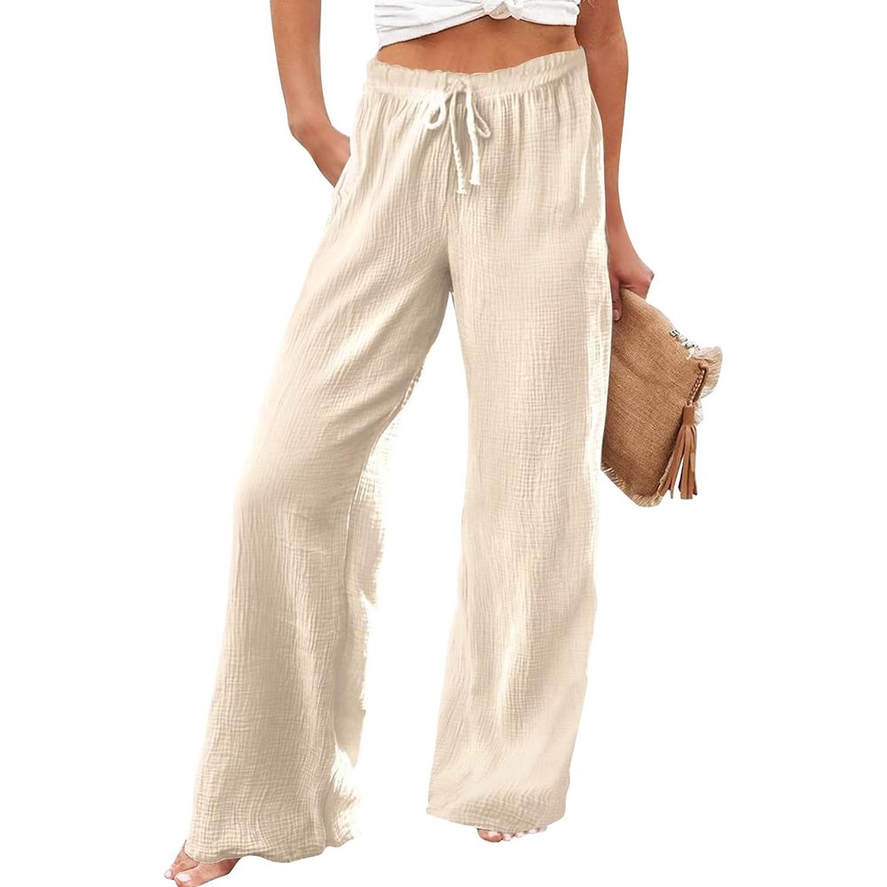 Generic Womens Mid Rise Cargo Work Pants Women's Linen High Waisted Straight Pants Casual Flowy Wide Leg Drawstring Trousers with Pockets Orders Placed by Me On Amazon in 2024 Khaki X-Large, Beige