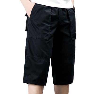 Men's Casual Cargo Capri Workout Hiking 3/4 Quick Dry Shorts Military Tactical Below Knee Short (Black,X-Large)
