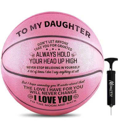 Moactiv Customized Engraved Pink Basketball Gifts for Daughter from Parents - Personalized Christmas Graduation Day Gifts - Gifts with Love,Size 7-29.5"