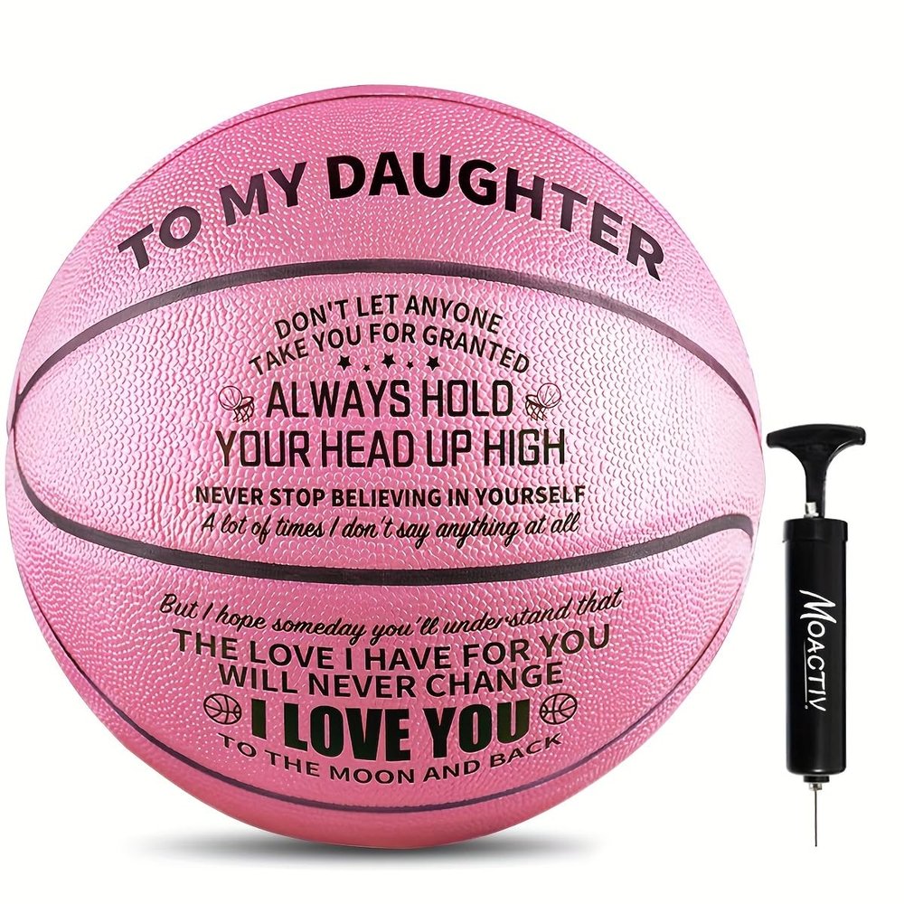Moactiv Customized Engraved Pink Basketball Gifts for Daughter from Parents - Personalized Christmas Graduation Day Gifts - Gifts with Love,Size 7-29.5"