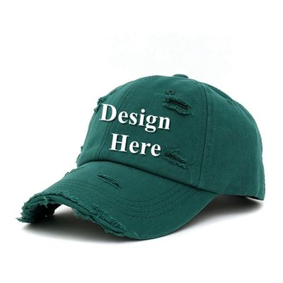 Unisex Distressed Rip Torn Washed Cotton Custom Baseball Cap Adjustable (Print, Green)