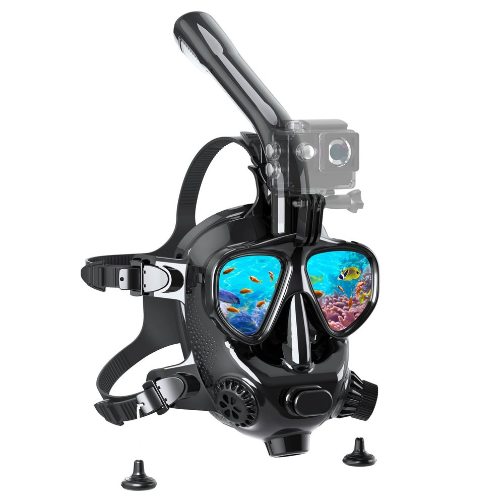 SMACO Full Face Snorkel Mask Adults with Camera Mount,Scuba Diving Mask with Anti-Fog Anti-Leak,Snorkling Mask Kit Compatible with S400/S400 Pro/S700/S700 Max Scuba Diving Tank for Man and Women
