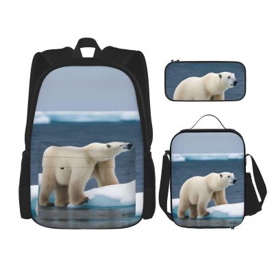 DRTGEDS 3pcs Backpack Sets, Polar Bear Printed Backpacks Set With Lunch Bag Pencil Pouch