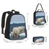DRTGEDS 3pcs Backpack Sets, Polar Bear Printed Backpacks Set With Lunch Bag Pencil Pouch view 4