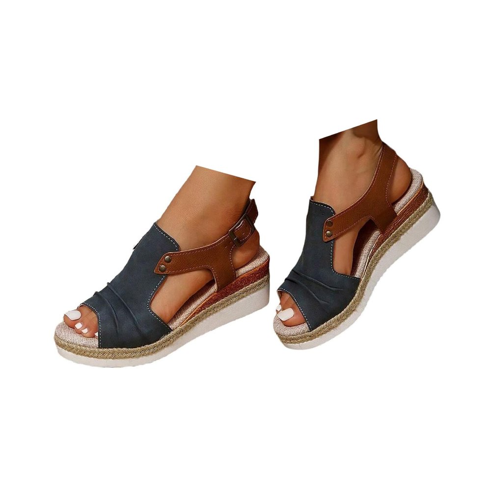 NineFit Basics Womens Wedge Sandals Mid Heel Espadrilles Wedges Platform Sandals for Women Dressy Summer Comfortable Orthopedic Sandals Strappy Sandals for Women Walking Sandals Casual, 7, Navy-c
