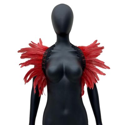 ihreesy Women's Feather Stole Shawl,Natural Feather Shawl Gothic Feather Shrug Cape Shawls Feather Cape for Halloween Costume Cosplay,Pure Red
