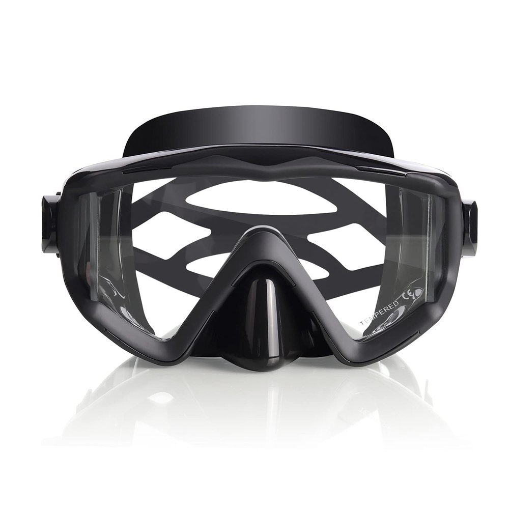 3 Window Scuba Diving Mask, Tempered Glass Snorkel Mask Anti-Fog Swim Mask No Leakage Swim Goggles with Nose Cover Snorkeling Gear for Snorkeling, Freediving, Swimming