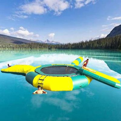 JYSNSY Outdoor Inflatable Floating Trampoline, PVC Bouncing Swimming Platform Inflatable Water Trampoline, Portable Lake Trampoline with Slide,4M