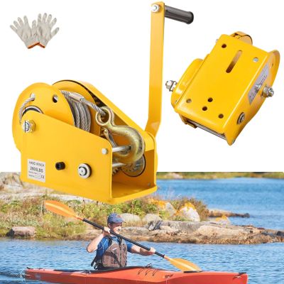 2-Way Ratchet 4:1/8:1 Gear Portable Hand Crank Trailer Towing, Heavy Duty Boat Trailer Winch with Brake Hook/ Cable Winch Puller for Truck ATV Marine, Lifting Self-locking ( Color : Yellow , Size : 26