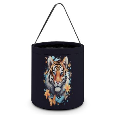 Butterfly & Tiger Halloween Candy Buckets Portable Tote Bucket Reusable Goody Bucket Handbags for Party Supplies