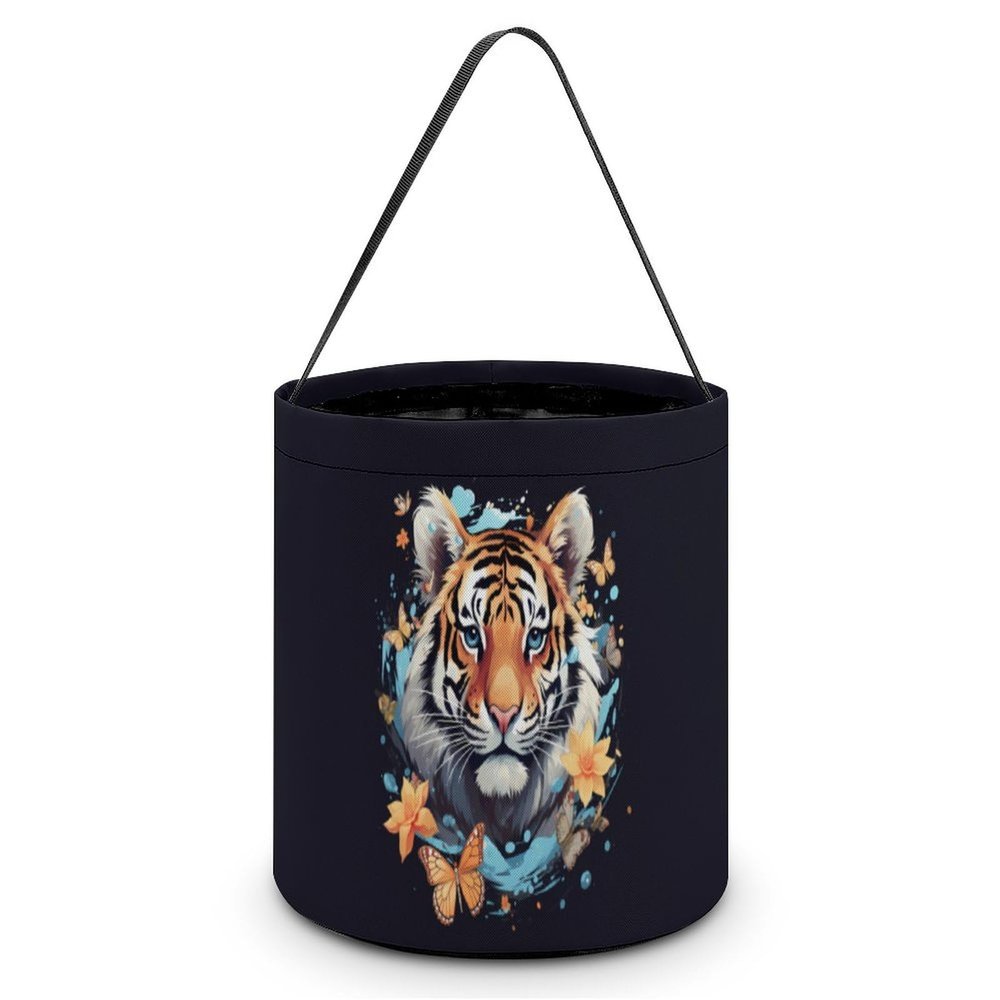 Butterfly & Tiger Halloween Candy Buckets Portable Tote Bucket Reusable Goody Bucket Handbags for Party Supplies