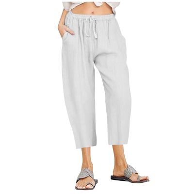 Womens Cargo Pants Mid Rise Loose Fit Women's Casual High Waisted Wide Leg Linen Pants Button Up Straight Leg Trousers with Pocket Khaki X-Large