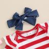 Adobabirl Fourth/4th of July Baby Girl Outfit Newborn Short Sleeve Romper Shirt American Flag Suspender Skirt Clothing Set(4th of July Dress-Blue,0-3 Months) view 2