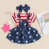 Adobabirl Fourth/4th of July Baby Girl Outfit Newborn Short Sleeve Romper Shirt American Flag Suspender Skirt Clothing Set(4th of July Dress-Blue,0-3 Months) view 3