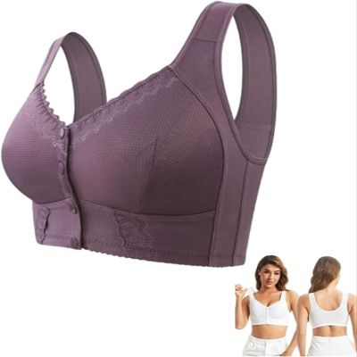 FGRKKNQIU Luxysense Bra for Senior, Emily Charm Front Closure Bras, Front Closure Breathable Bra for Seniors (Color : Purple, Size : 52)
