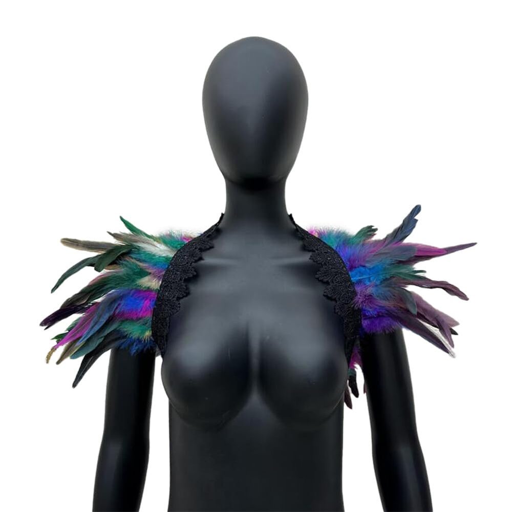 Ihreesy Women's Feather Shawl, Natural Feather Cape for Halloween Costume Cosplay, Colored