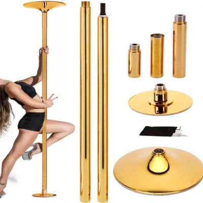 EliteBloom Portable Adjustable Height Spinning Dancing Pole,Stripper Dance Pole for Home,Static and Rotating Modes,Max Load 110 Lbs (Gold)